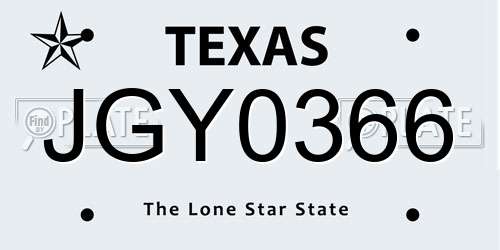 JGY0366 Texas License Plate