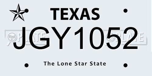 JGY1052 Texas License Plate