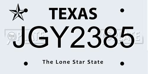 JGY2385 Texas License Plate