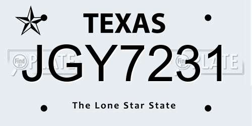JGY7231 Texas License Plate