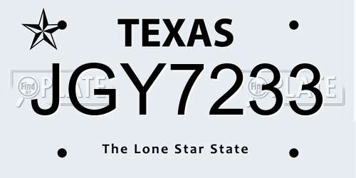 JGY7233 Texas License Plate