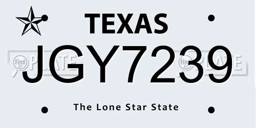 JGY7239 Texas License Plate