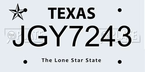 JGY7243 Texas License Plate