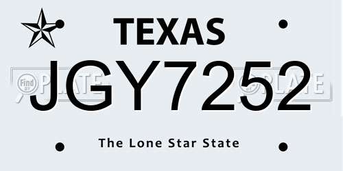 JGY7252 Texas License Plate