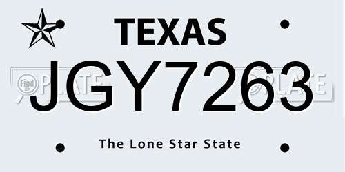 JGY7263 Texas License Plate
