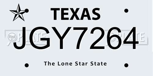 JGY7264 Texas License Plate