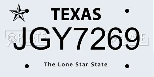 JGY7269 Texas License Plate