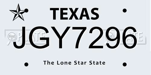 JGY7296 Texas License Plate