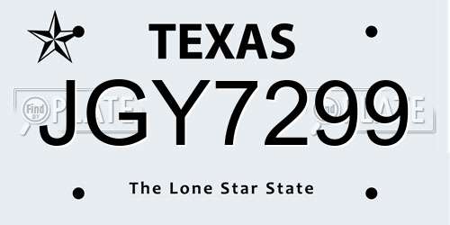JGY7299 Texas License Plate