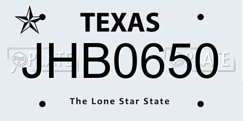 JHB0650 Texas License Plate