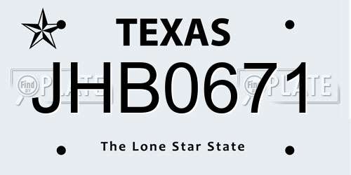 JHB0671 Texas License Plate