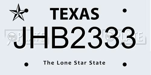 JHB2333 Texas License Plate