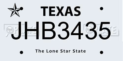 JHB3435 Texas License Plate