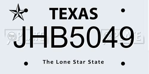 JHB5049 Texas License Plate