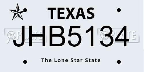 JHB5134 Texas License Plate