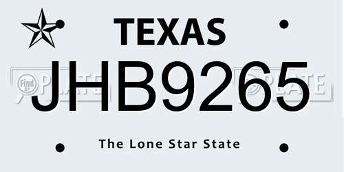 JHB9265 Texas License Plate