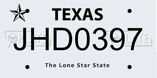 JHD0397 Texas License Plate