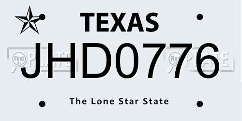 JHD0776 Texas License Plate