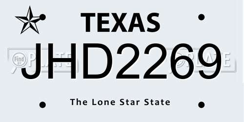 JHD2269 Texas License Plate