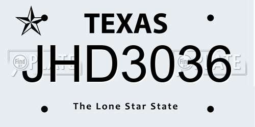 JHD3036 Texas License Plate