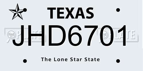 JHD6701 Texas License Plate