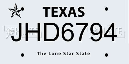 JHD6794 Texas License Plate