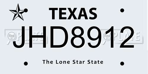JHD8912 Texas License Plate