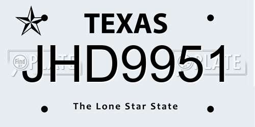 JHD9951 Texas License Plate