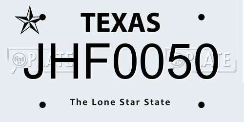 JHF0050 Texas License Plate