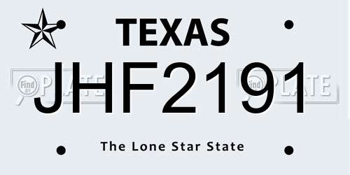 JHF2191 Texas License Plate