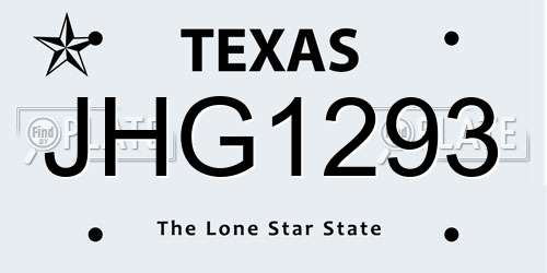 JHG1293 Texas License Plate