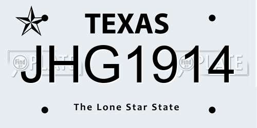 JHG1914 Texas License Plate