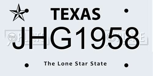 JHG1958 Texas License Plate