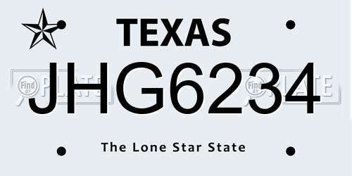 JHG6234 Texas License Plate