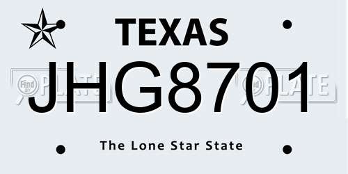 JHG8701 Texas License Plate