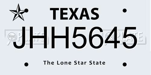 JHH5645 Texas License Plate