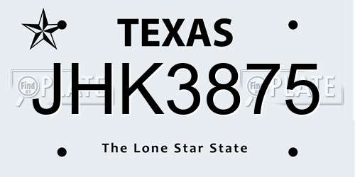 JHK3875 Texas License Plate