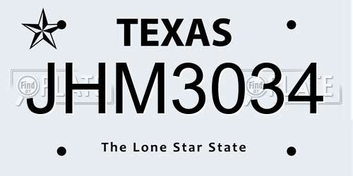 JHM3034 Texas License Plate