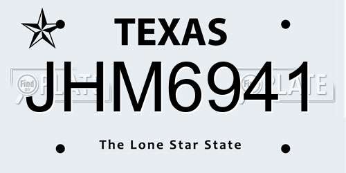 JHM6941 Texas License Plate