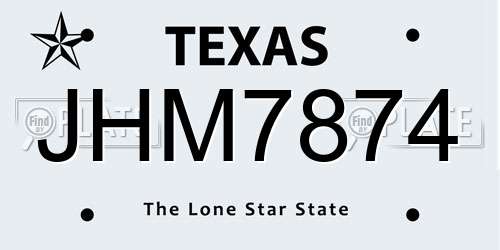 JHM7874 Texas License Plate