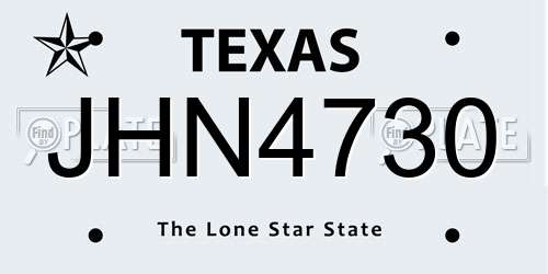 JHN4730 Texas License Plate