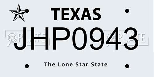 JHP0943 Texas License Plate