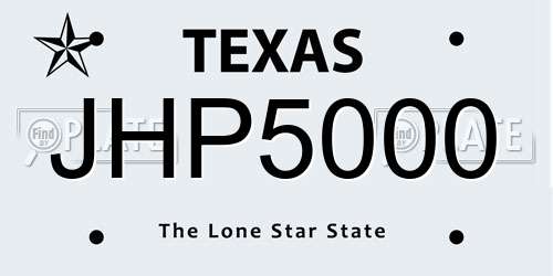 JHP5000 Texas License Plate