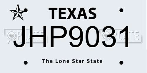 JHP9031 Texas License Plate
