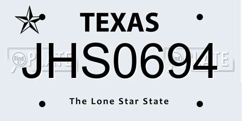 JHS0694 Texas License Plate