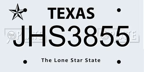 JHS3855 Texas License Plate