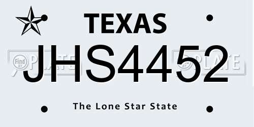 JHS4452 Texas License Plate