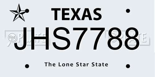 JHS7788 Texas License Plate