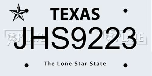 JHS9223 Texas License Plate