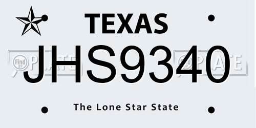 JHS9340 Texas License Plate